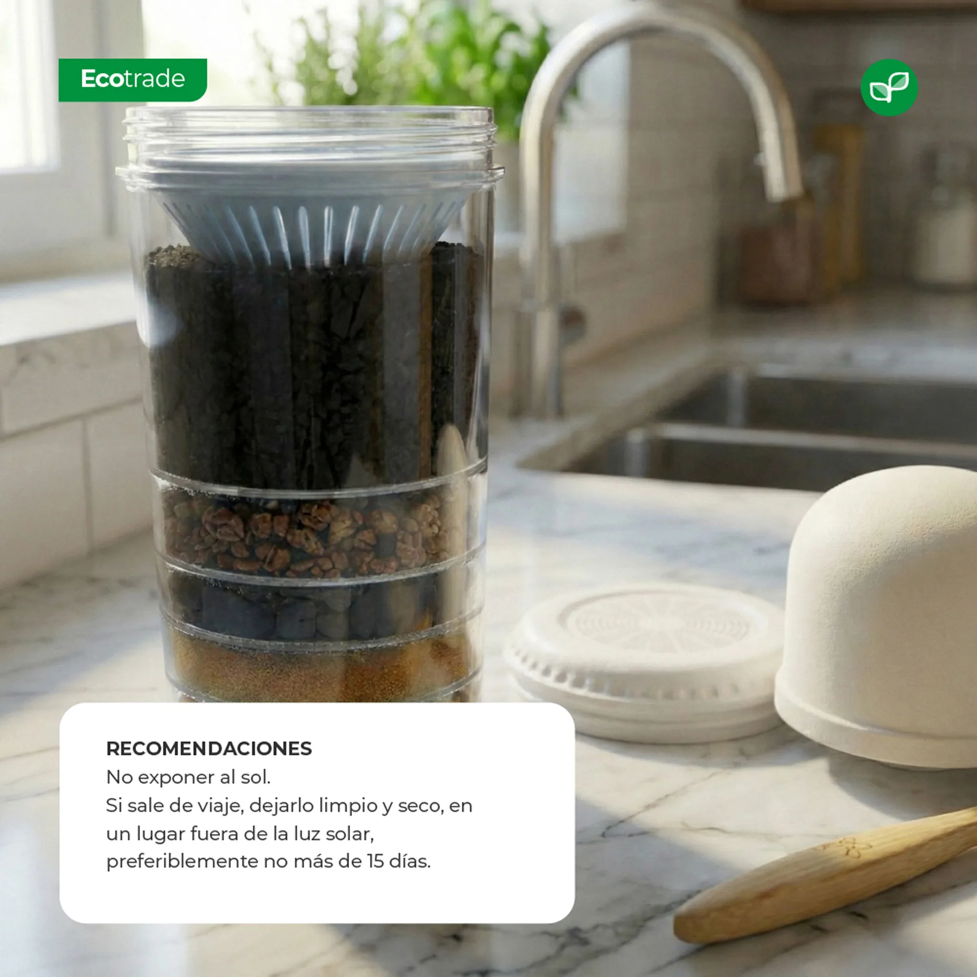 Kit de 3 Repuestos Filtro 14 Litros mas Cepillo Bambú Ecotrade - Imagen 4
