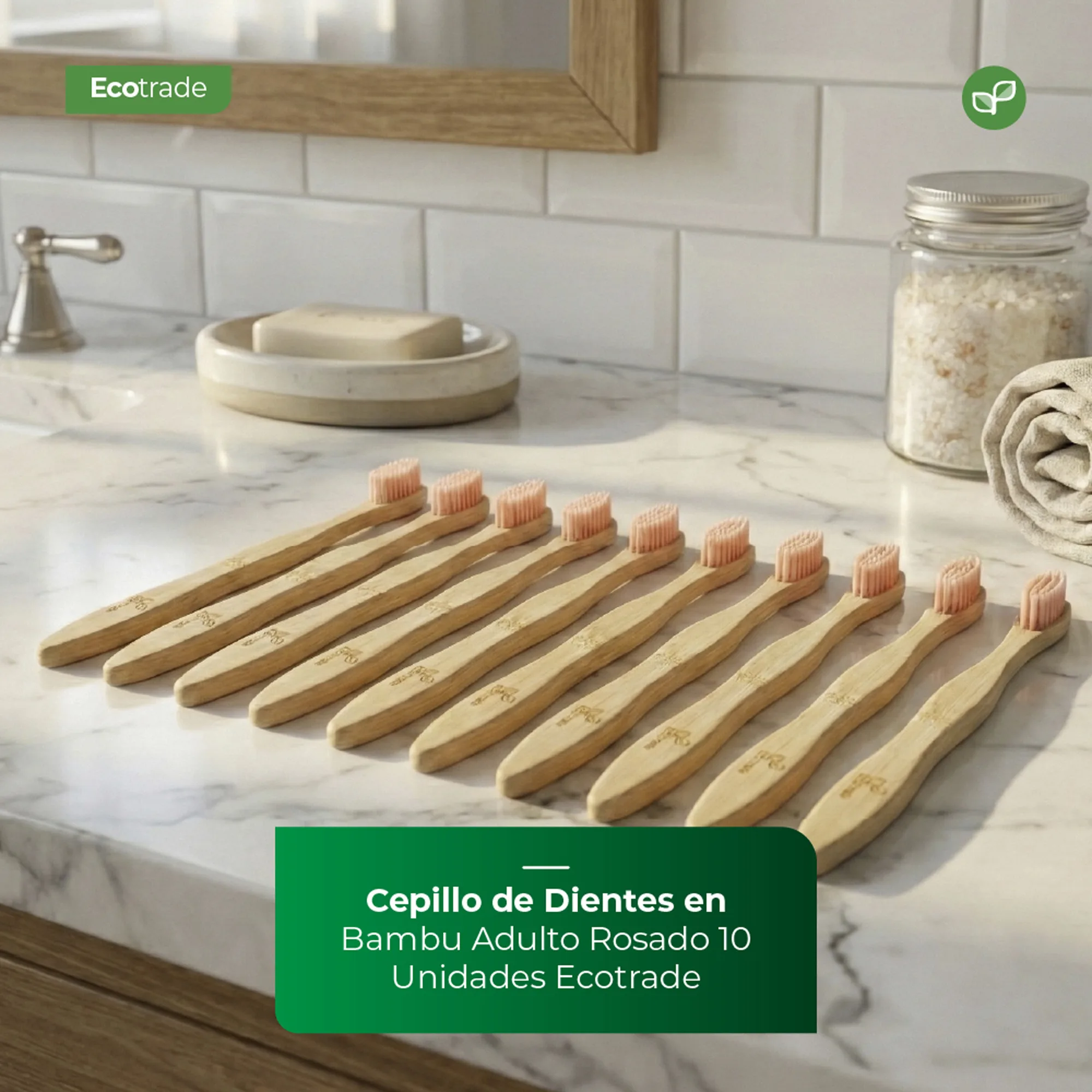 Cepillo de Dientes en Bambu Adulto Rosado 10 Unidades Ecotrade - Imagen 2