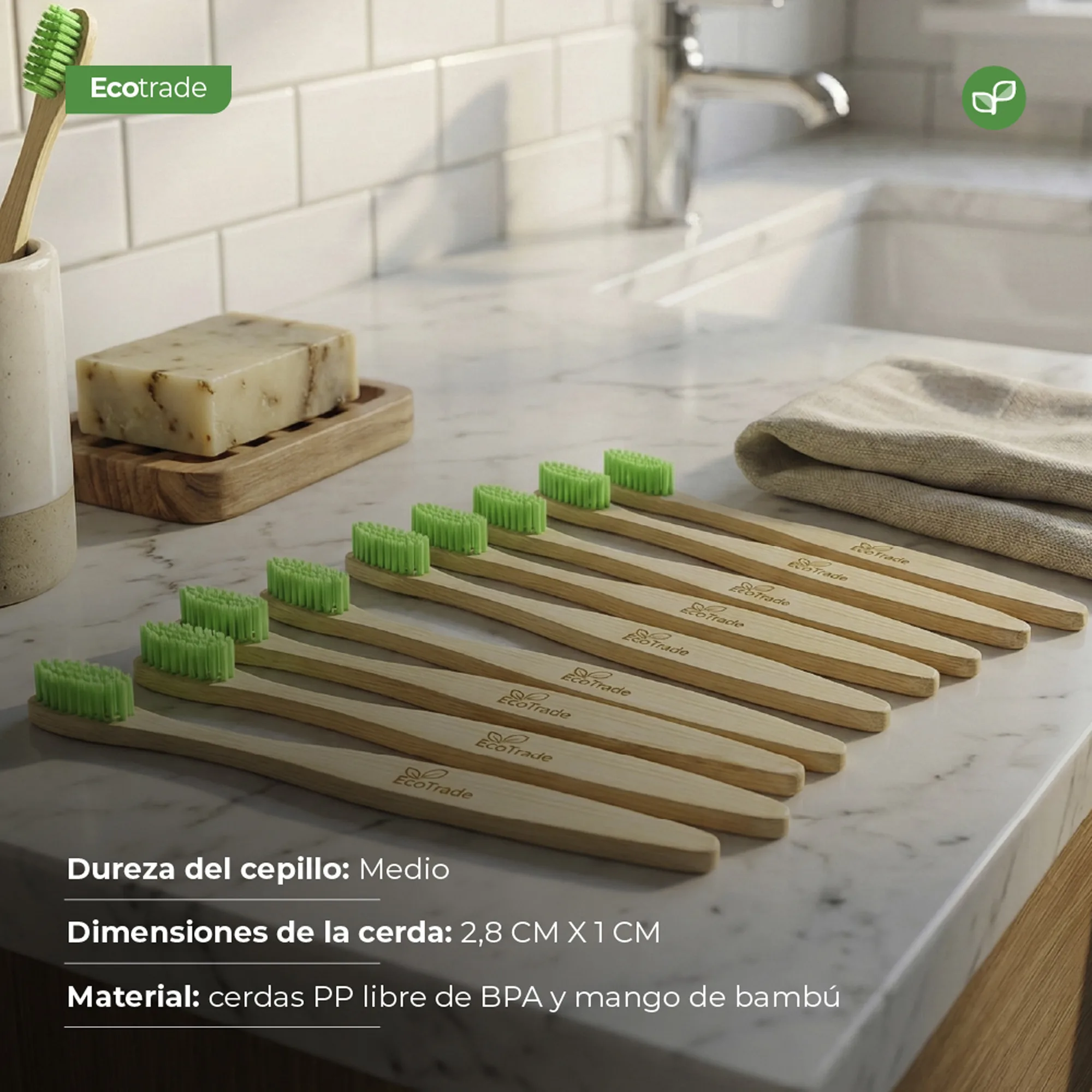 Cepillo de Dientes en Bambu Niño Verde Lima 10 Unidades Ecotrade - Imagen 3
