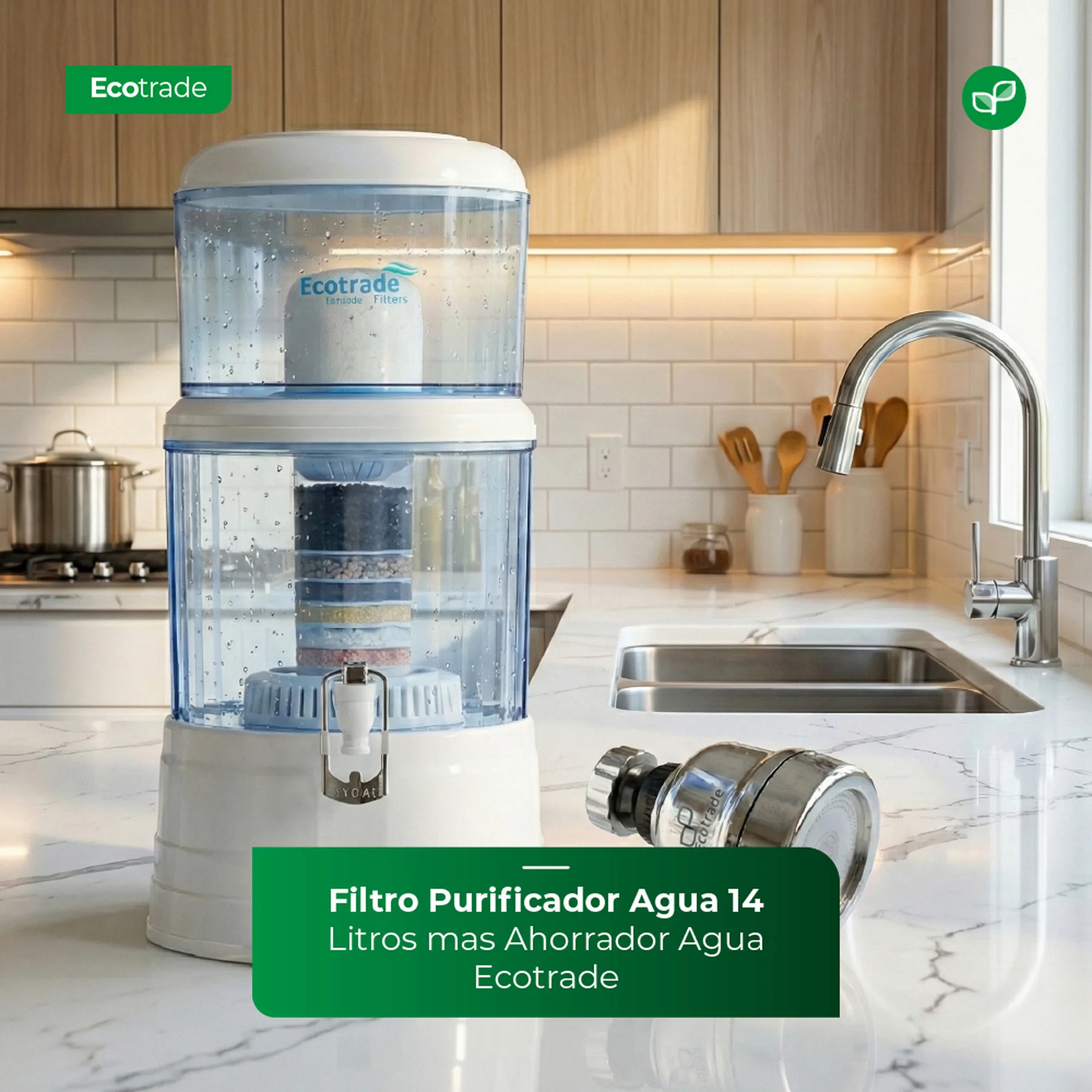 Filtro Purificador Agua 14 Litros mas Ahorrador Agua Ecotrade - Imagen 2