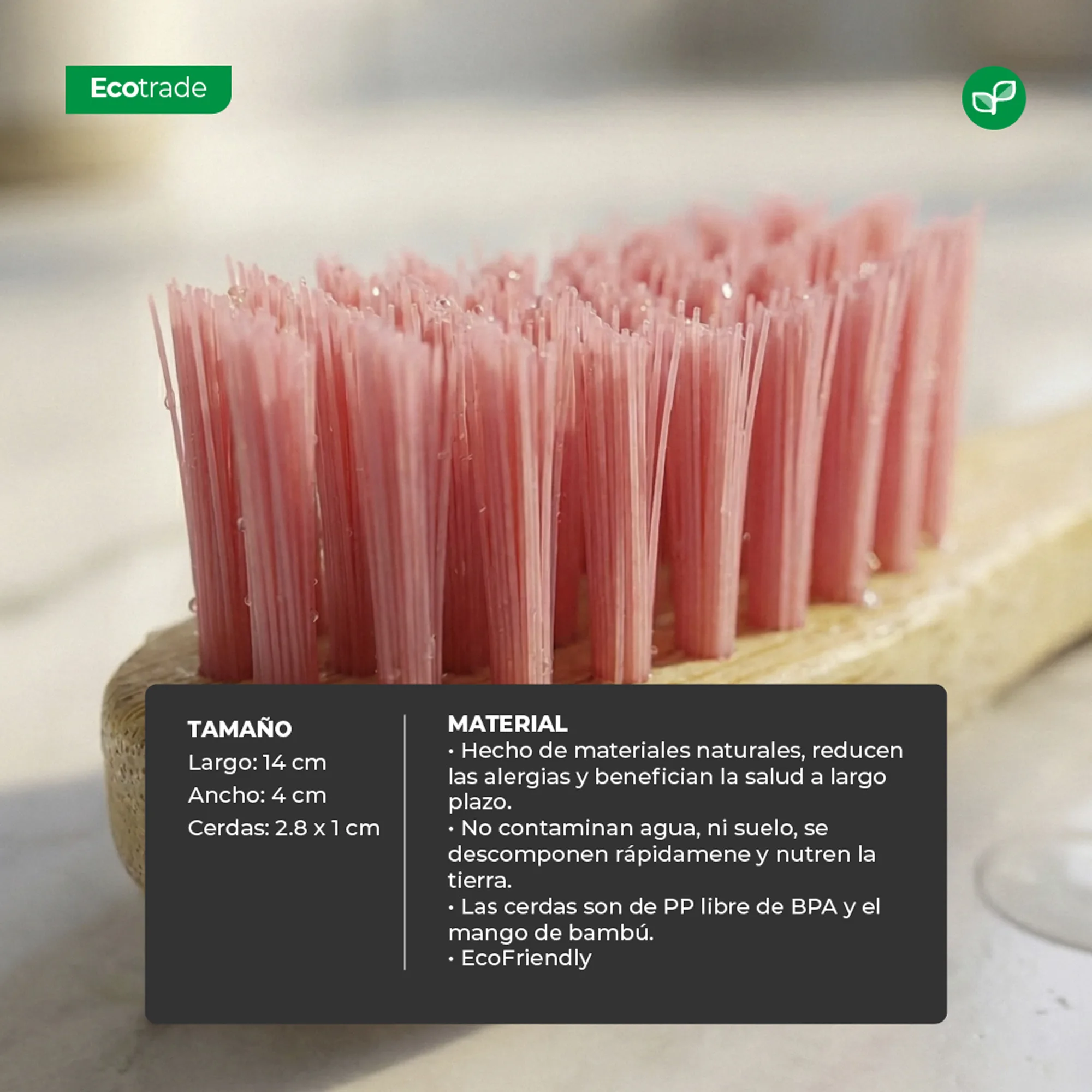 Cepillo de Dientes en Bambú para Niño Rosado Ecotrade - Imagen 3