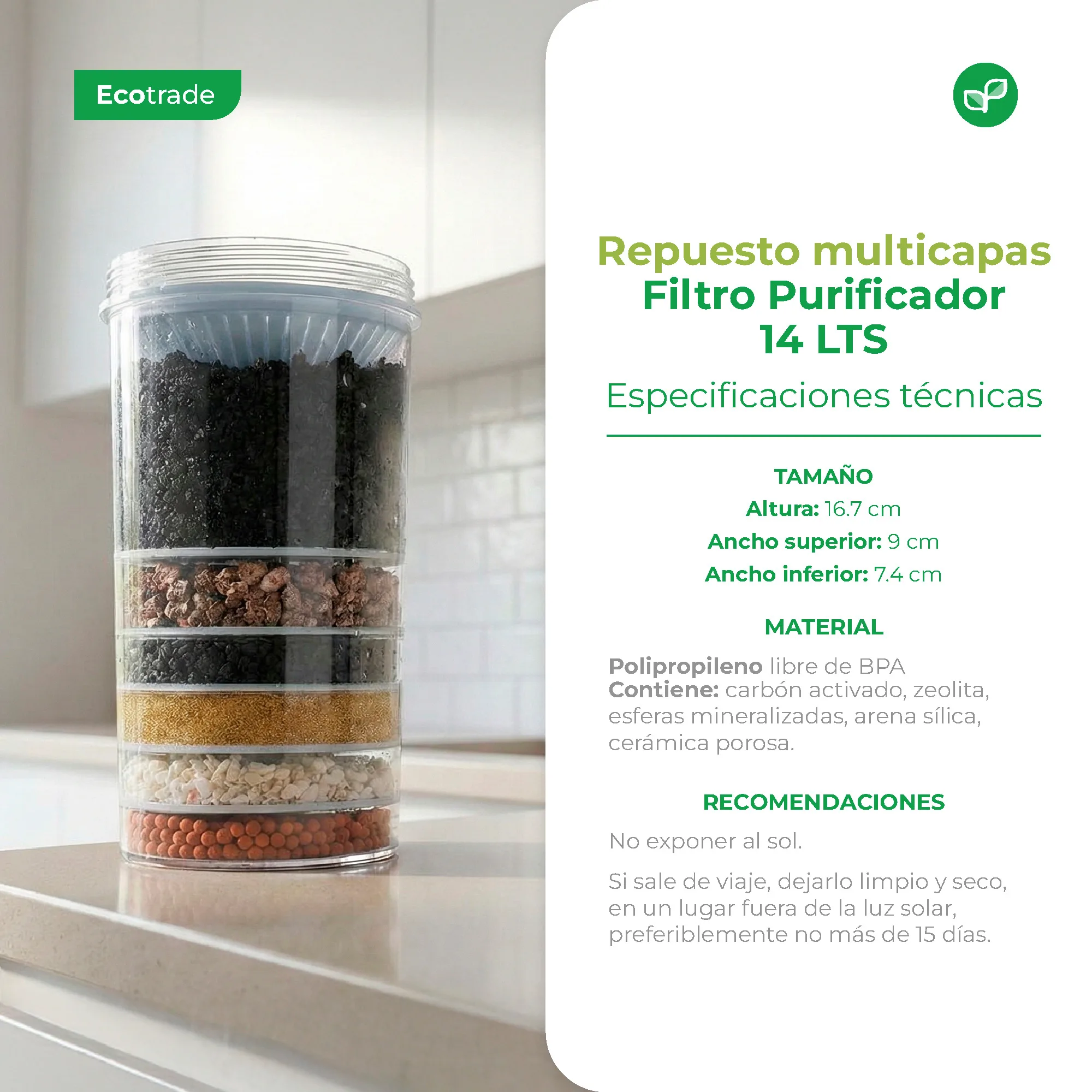 Kit 3 Repuestos 14 Litros mas Llave Magnética Ecotrade - Imagen 4