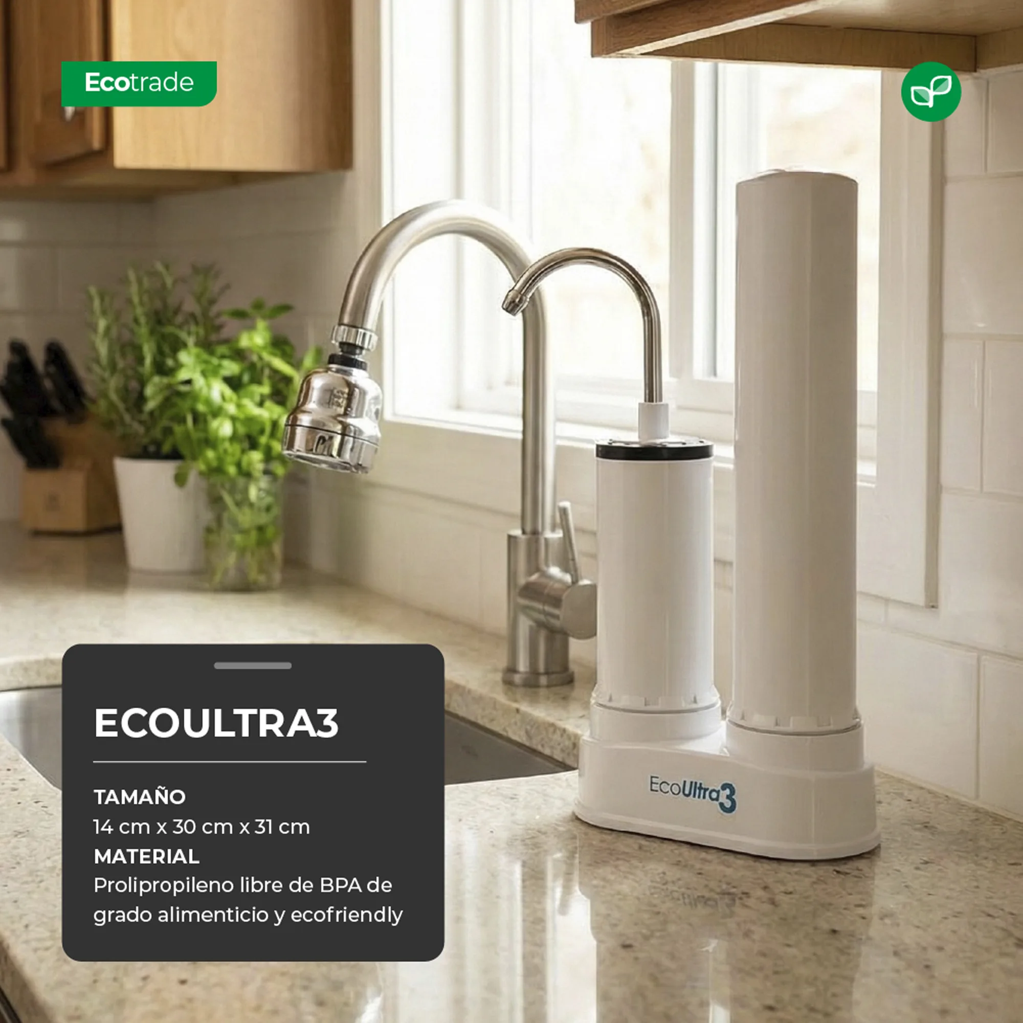 Filtro Purificador Agua mas Grifo Ahorrador Agua Ecotrade - Imagen 2