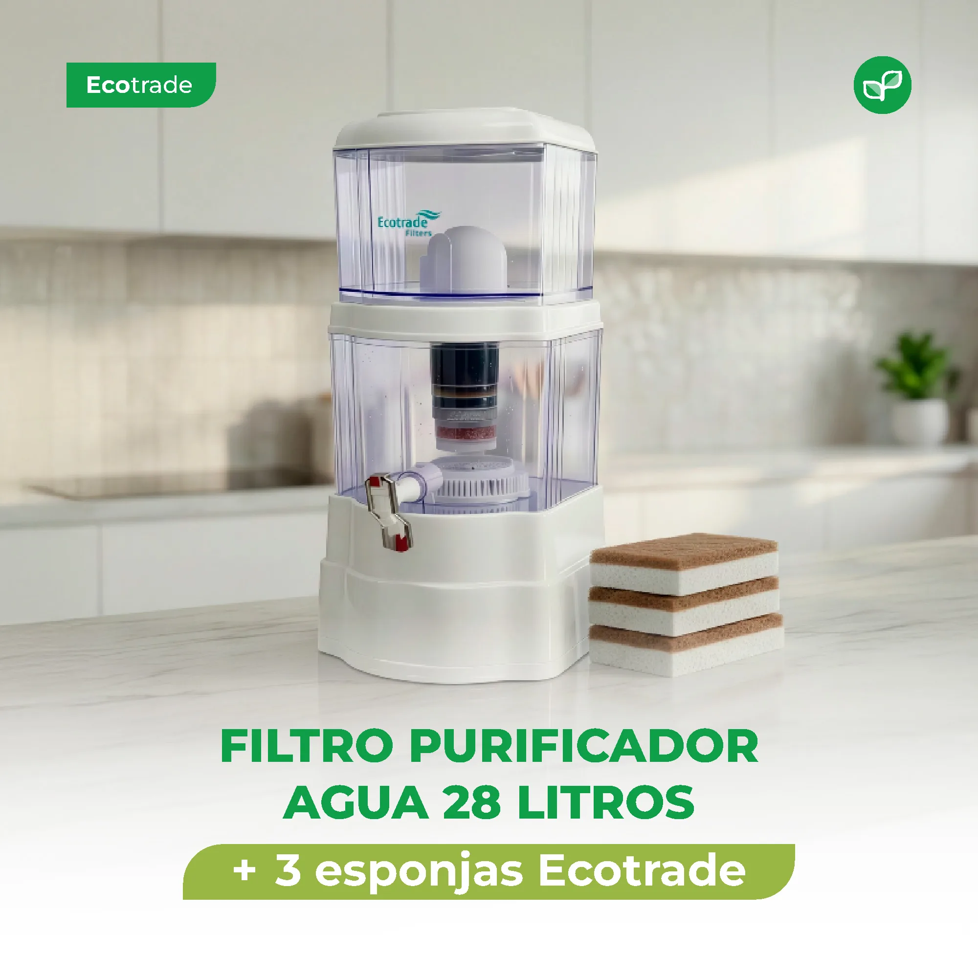 Filtro Purificador Agua 28 Litros mas 3 Esponjas Ecotrade