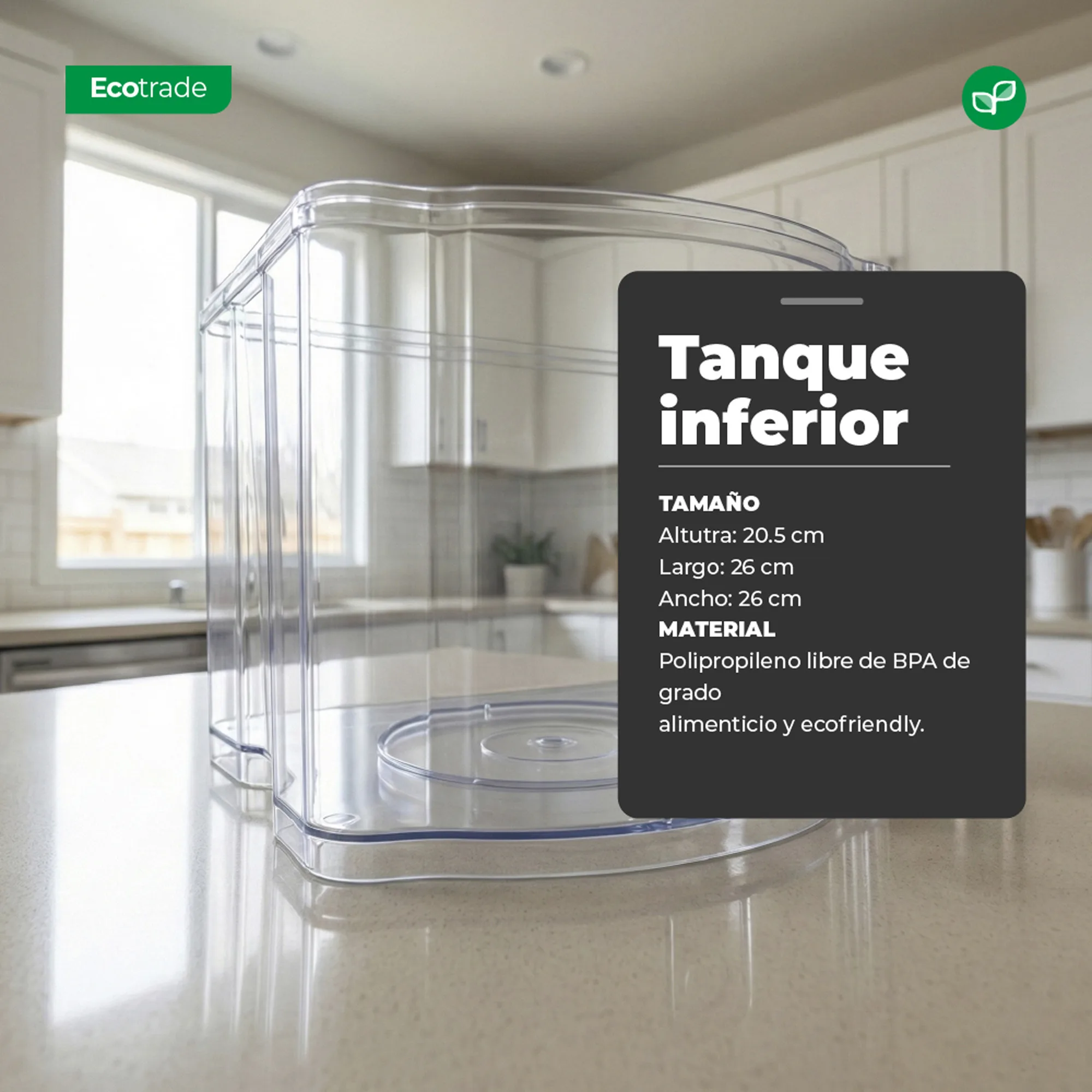 Tanque Inferior Para Filtro Purificador Agua Ecotrade 28 Litros - Imagen 3