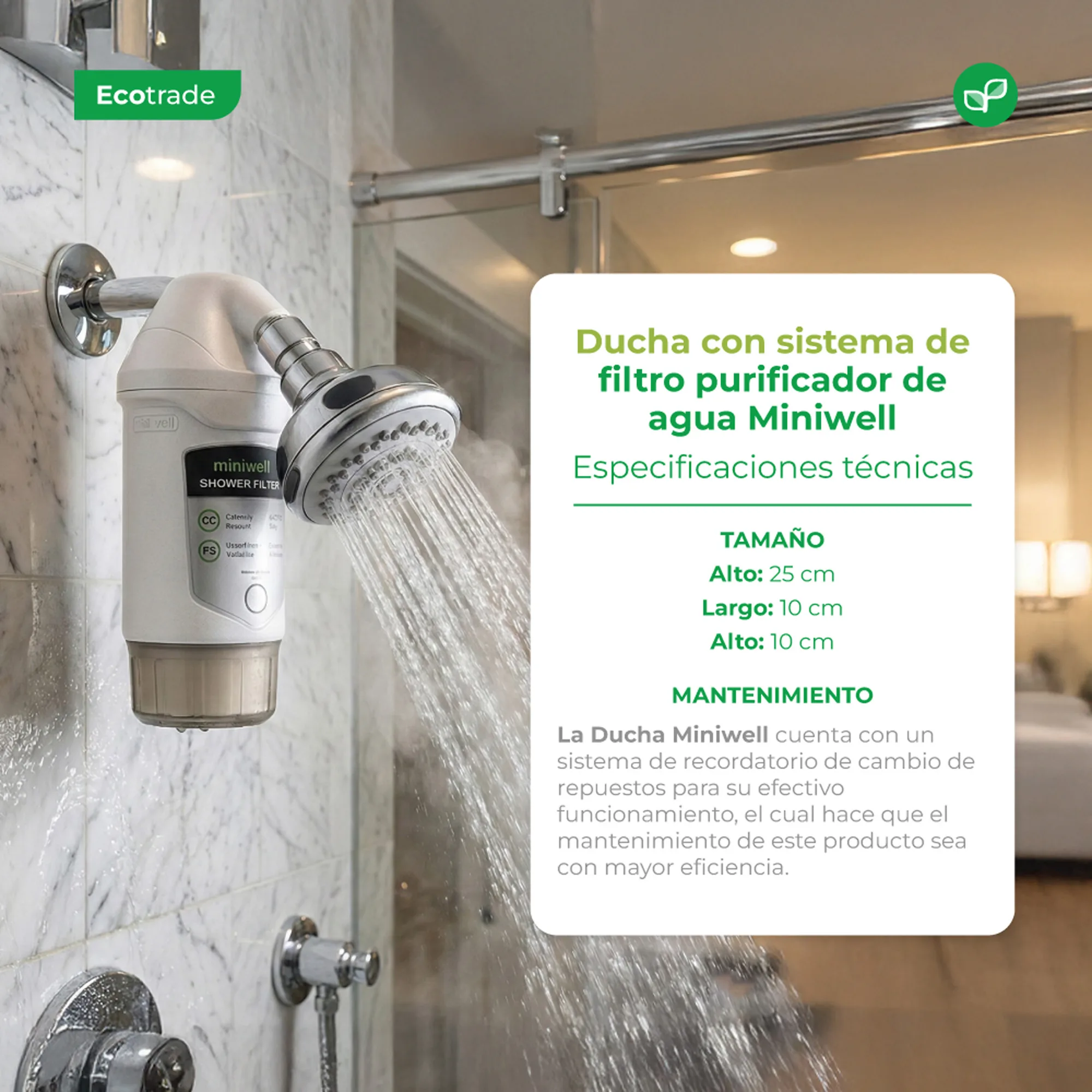 Ducha Purificadora de Agua Miniwell mas Esponjas Ecotrade - Imagen 3