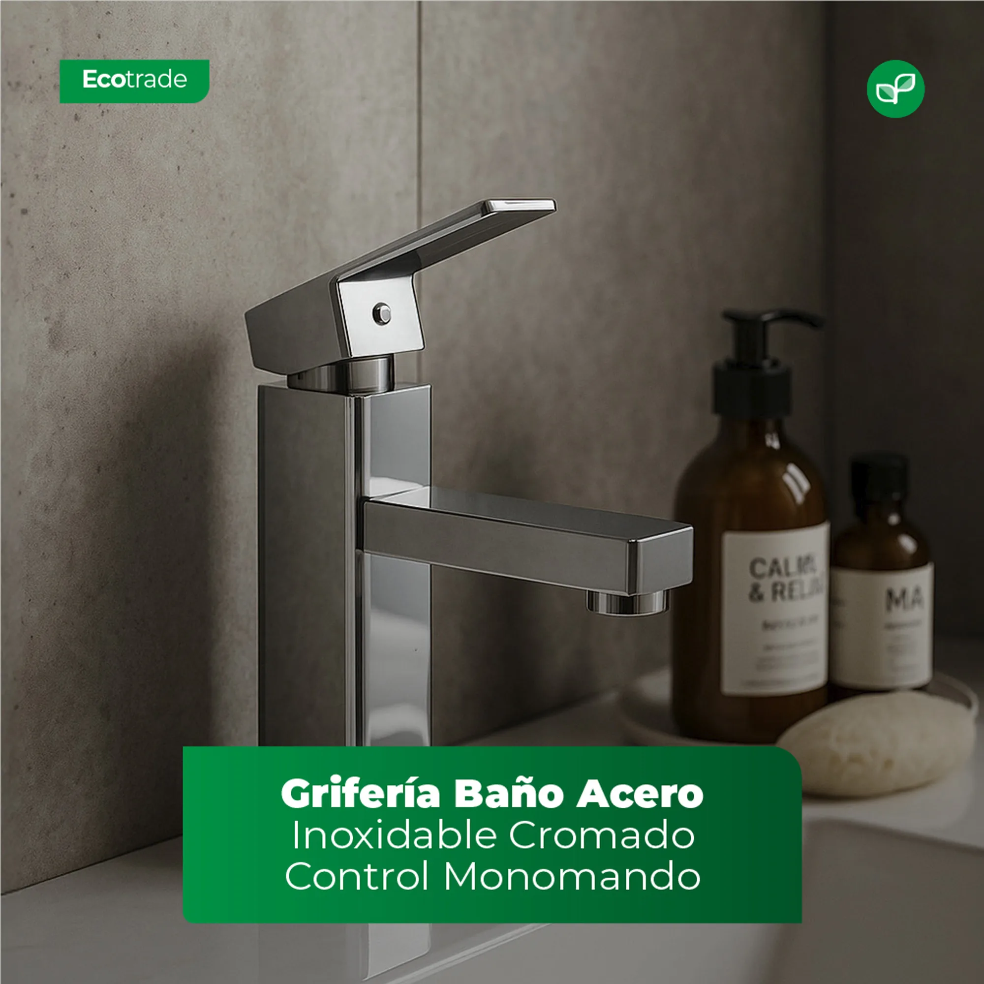 Grifería Baño Acero Inoxidable Cromado Control Monomando - Imagen 2