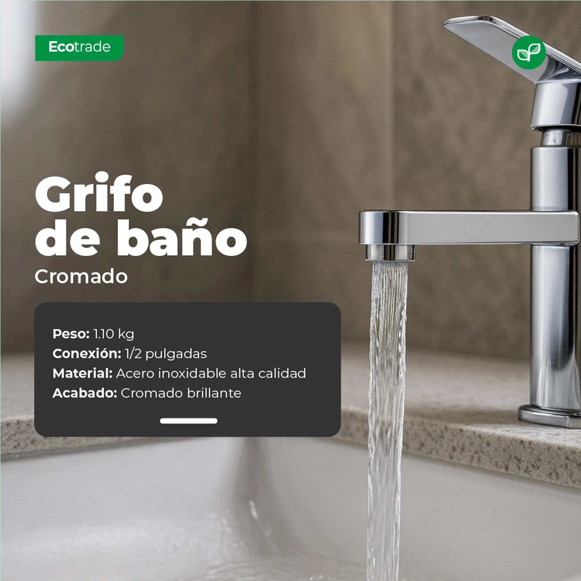 Grifería Baño Acero Inoxidable Cromado Control Monomando - Imagen 3