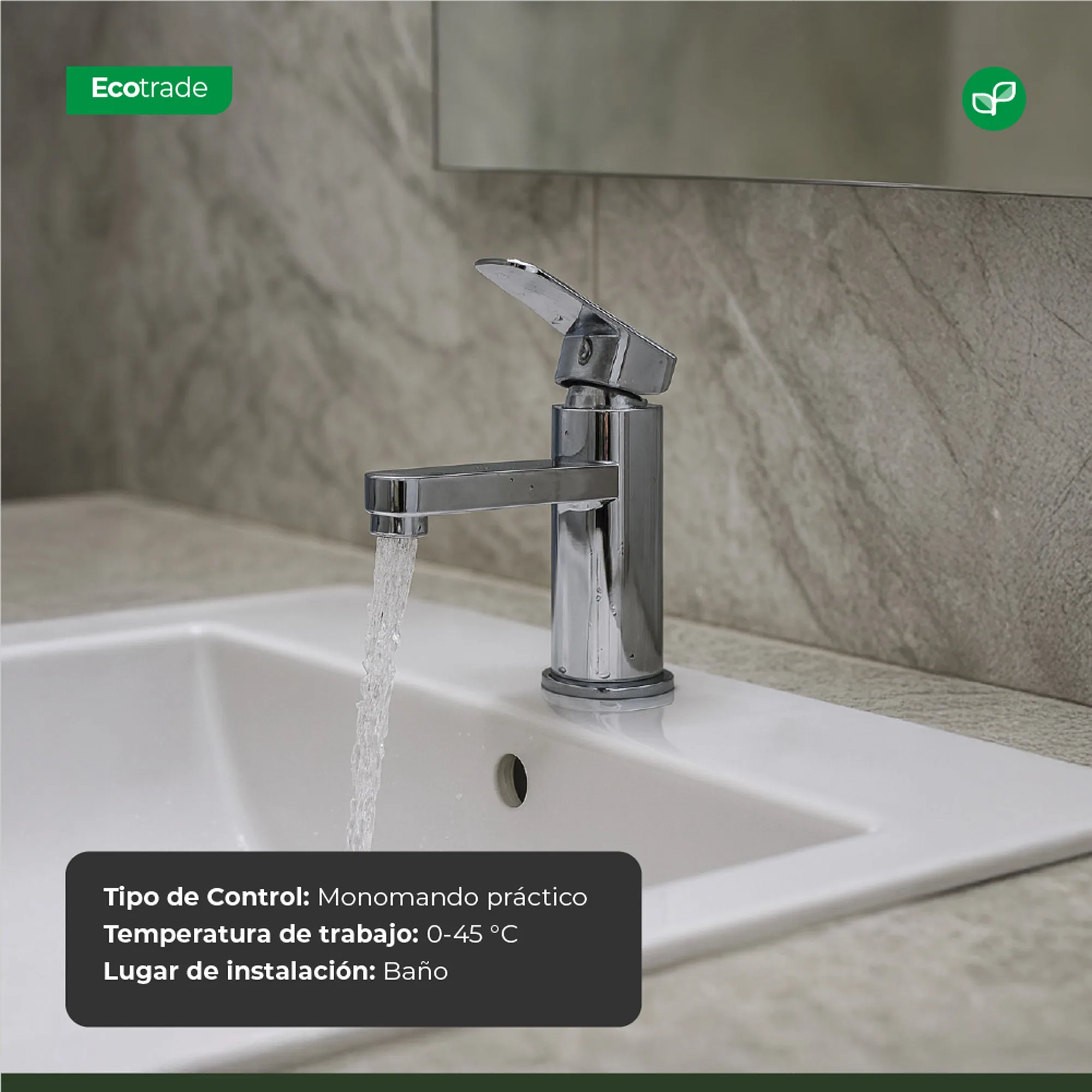 Grifería Baño Acero Inoxidable Cromado Control Monomando - Imagen 4