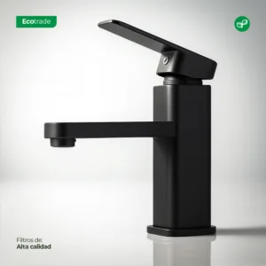 Grifería Baño Acero Inoxidable Negro Mate Monomando Cuadrado